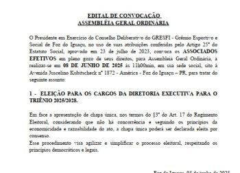 EDITAL DE CONVOCAÇÃO ASSEMBLÉIA GERAL ORDINÁRIA