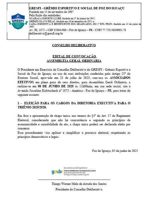 EDITAL DE CONVOCAÇÃO ASSEMBLÉIA GERAL ORDINÁRIA